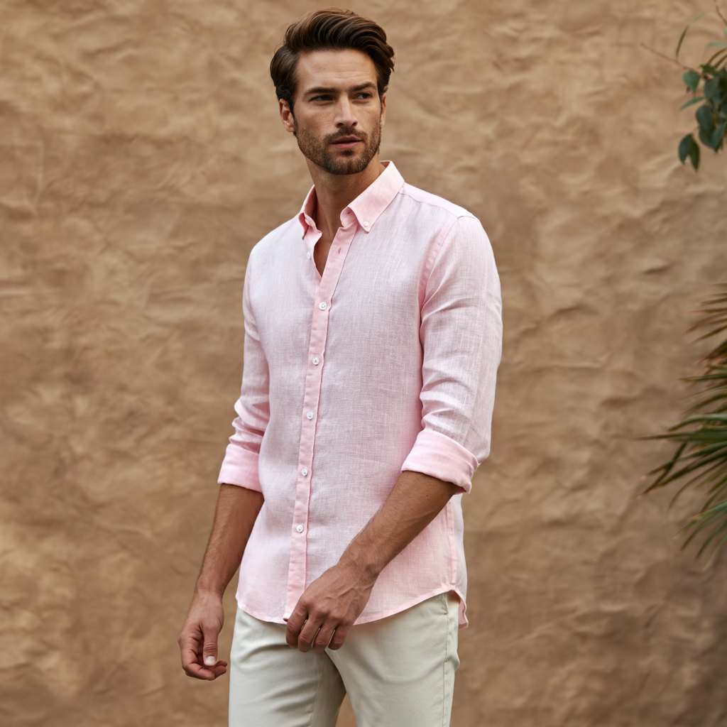 Men's Pumpkin Autumn Linen Shirt