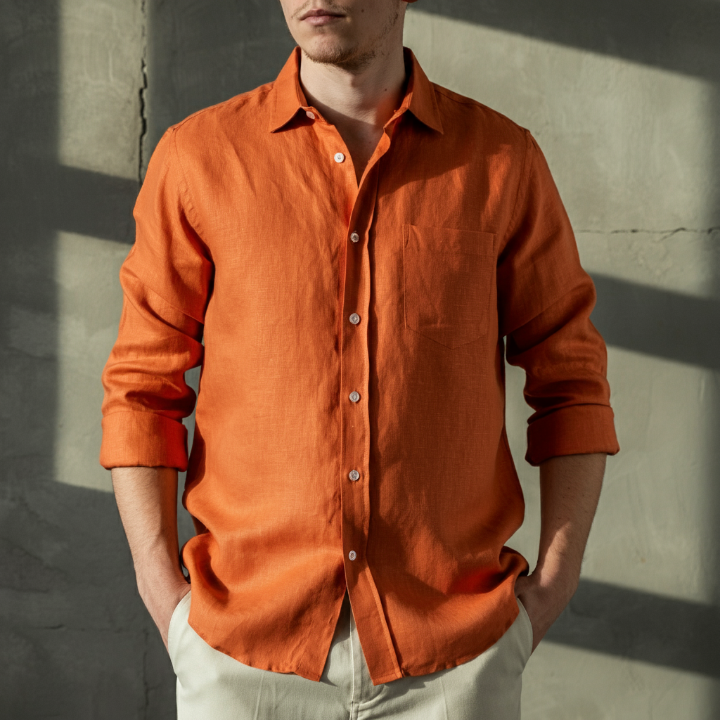 Men's Pumpkin Autumn Linen Shirt