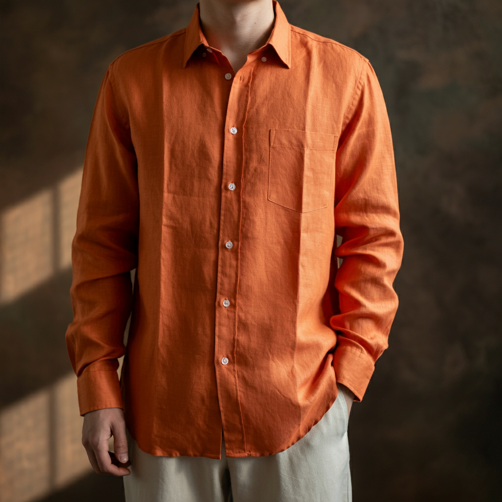 Men's Pumpkin Autumn Linen Shirt