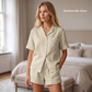 Women’s Pure Linen Pajamas– Short Sleeve Top & Shorts in Buttermilk Glow – Isla by OrganoLinen