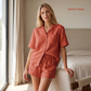 Women’s Pure Linen Pajamas– Short Sleeve Top & Shorts in Garnet Glaze – Isla by OrganoLinen