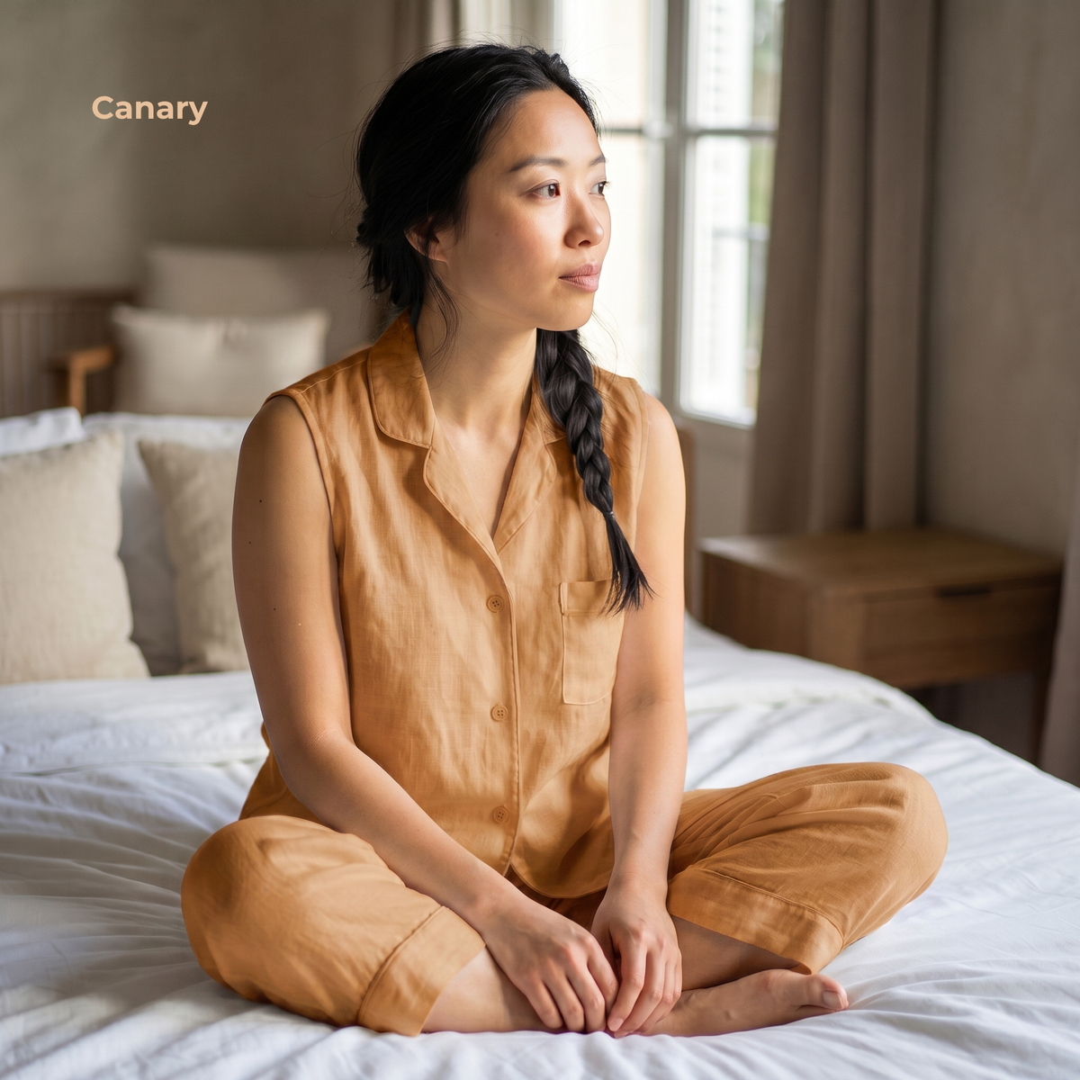 Women's Pure Linen Pajamas Sleeveless Top & Pants Set in Canary – Kaia by OrganoLinen