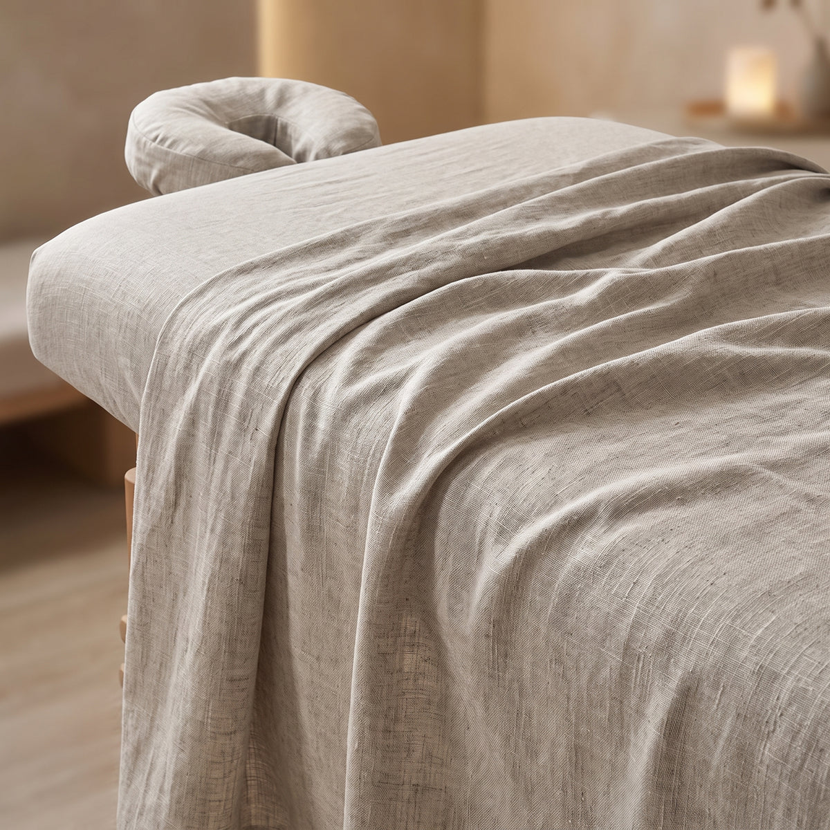 Linen massage table sheet in Cloud Haze