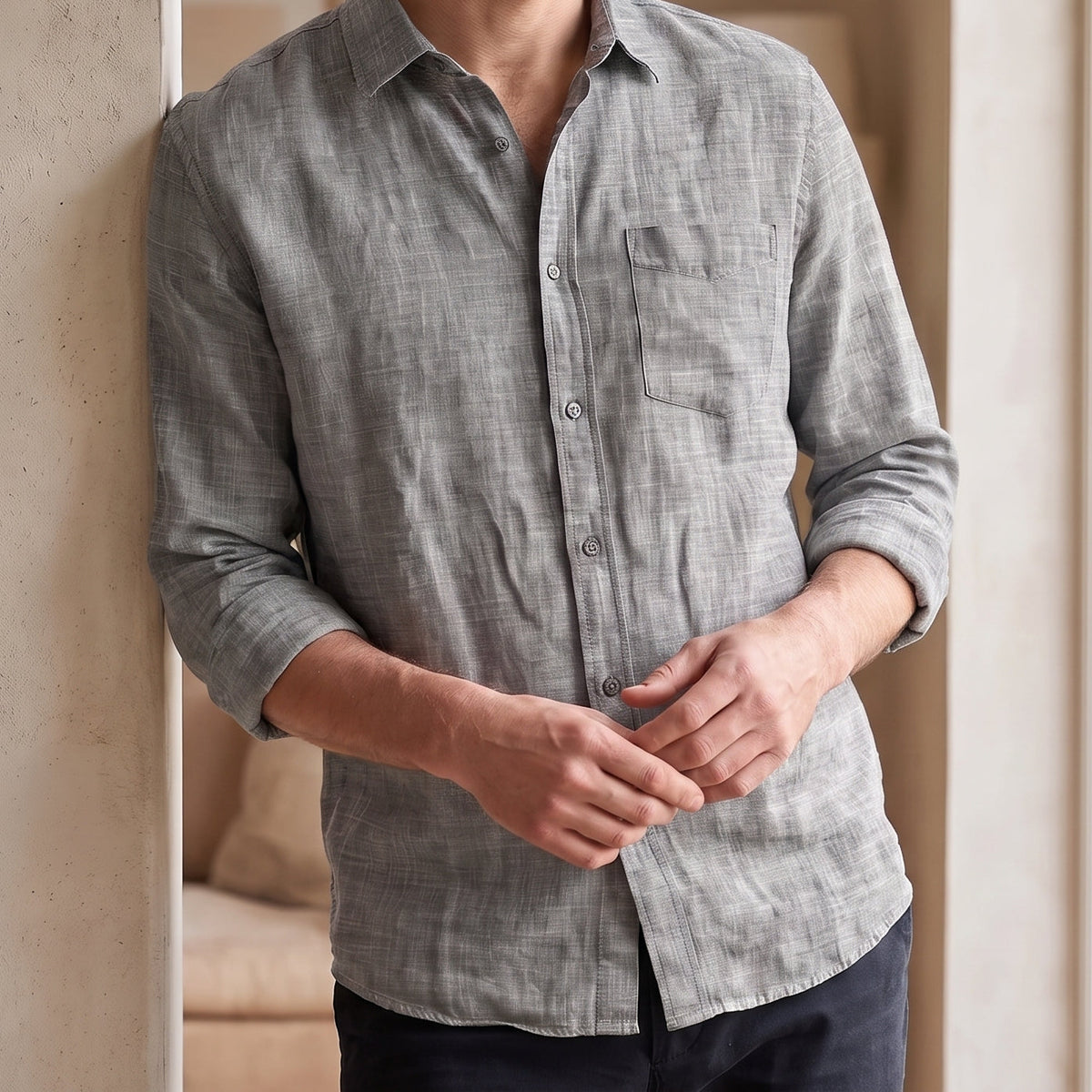 Men's Linen Shirt in Silver Ash – Myst by OrganoLinen
