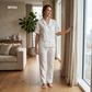 Women's Pure Linen Pajamas Short Sleeve Top & Pants Set in White Nexa – Nola by OrganoLinen