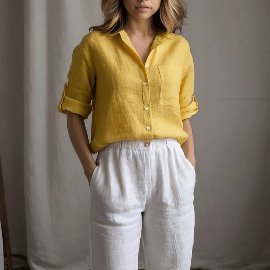 Women's Pure Linen shirt SUNNY in Yellow - OrganoLinen