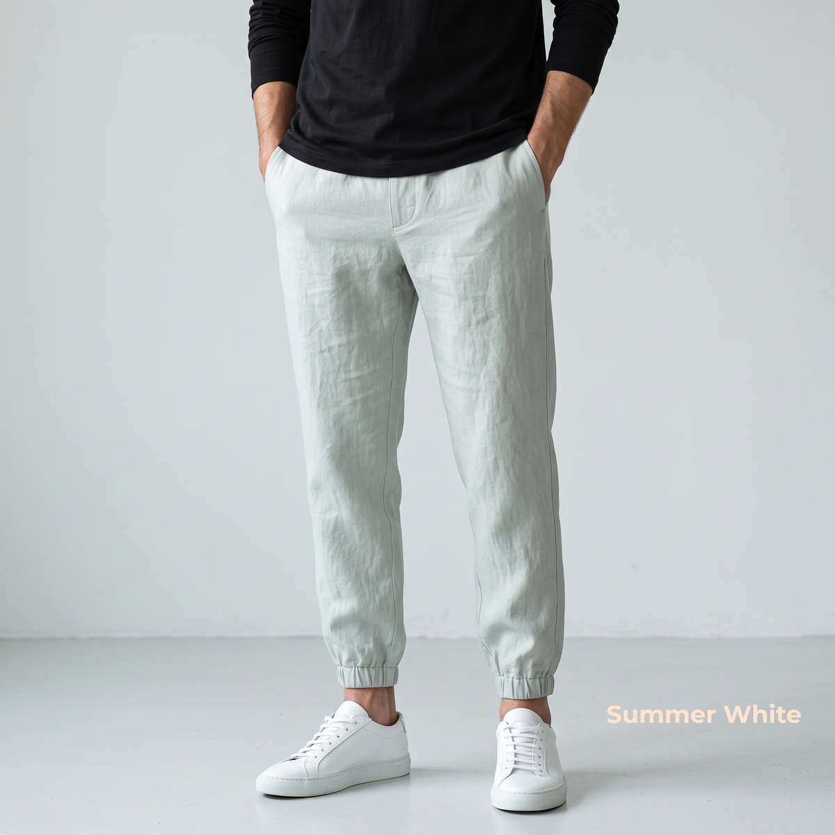 Men's Pure Linen Jogger Pants in Summer White – Axel by OrganoLinen
