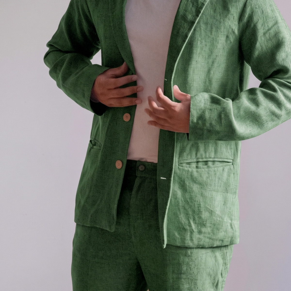Men’s Unlined Linen Jacket in Lichen Stone – Jasper by OrganoLinen
