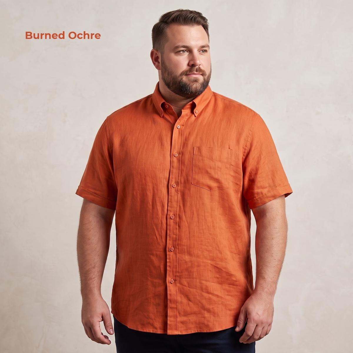 Men's Plus Size Linen Shirt in Burned Ochre – Ember by OrganoLinen