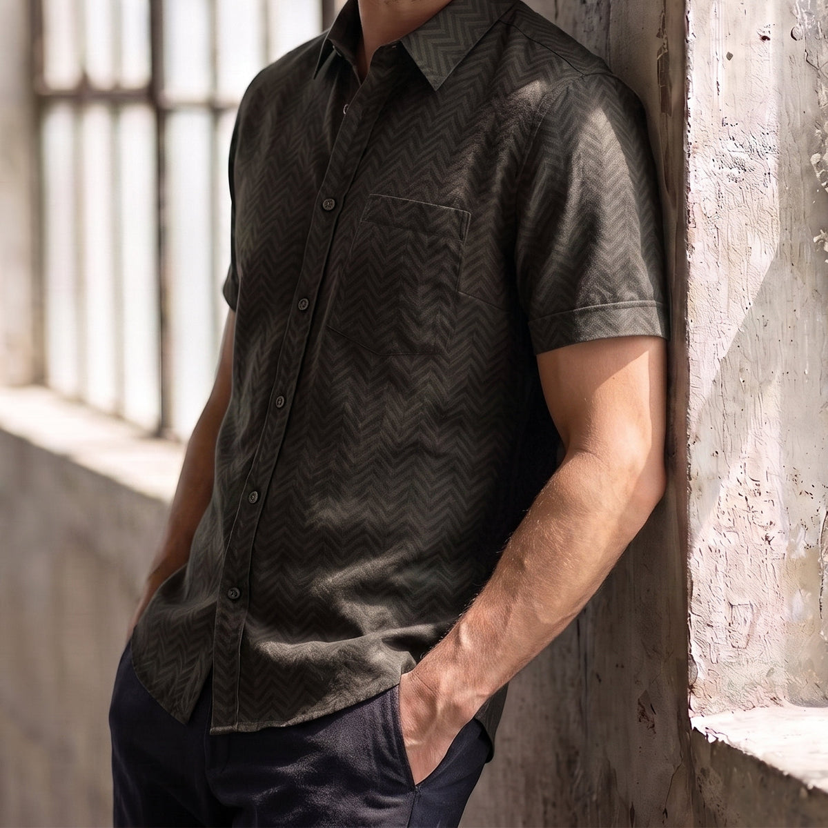 Men's Linen Shirt in Mossy Bark – Raven by OrganoLinen