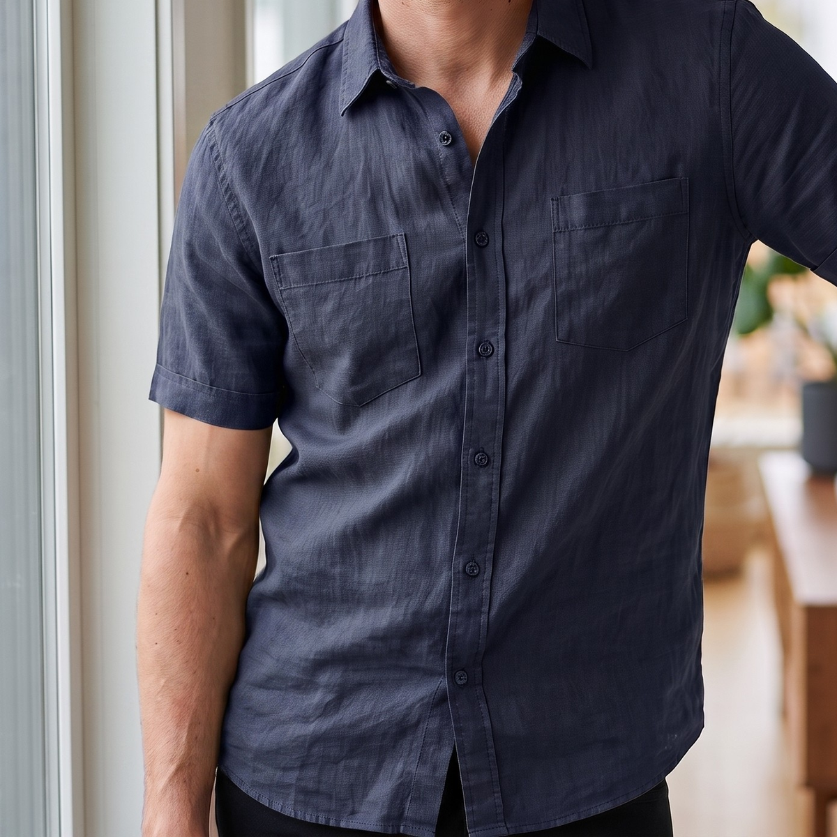 Men's Linen Shirt in Stormy Ocean – Raven by OrganoLinen