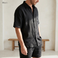 Men's Pure Linen Set in Black Motera – Reed by OrganoLinen