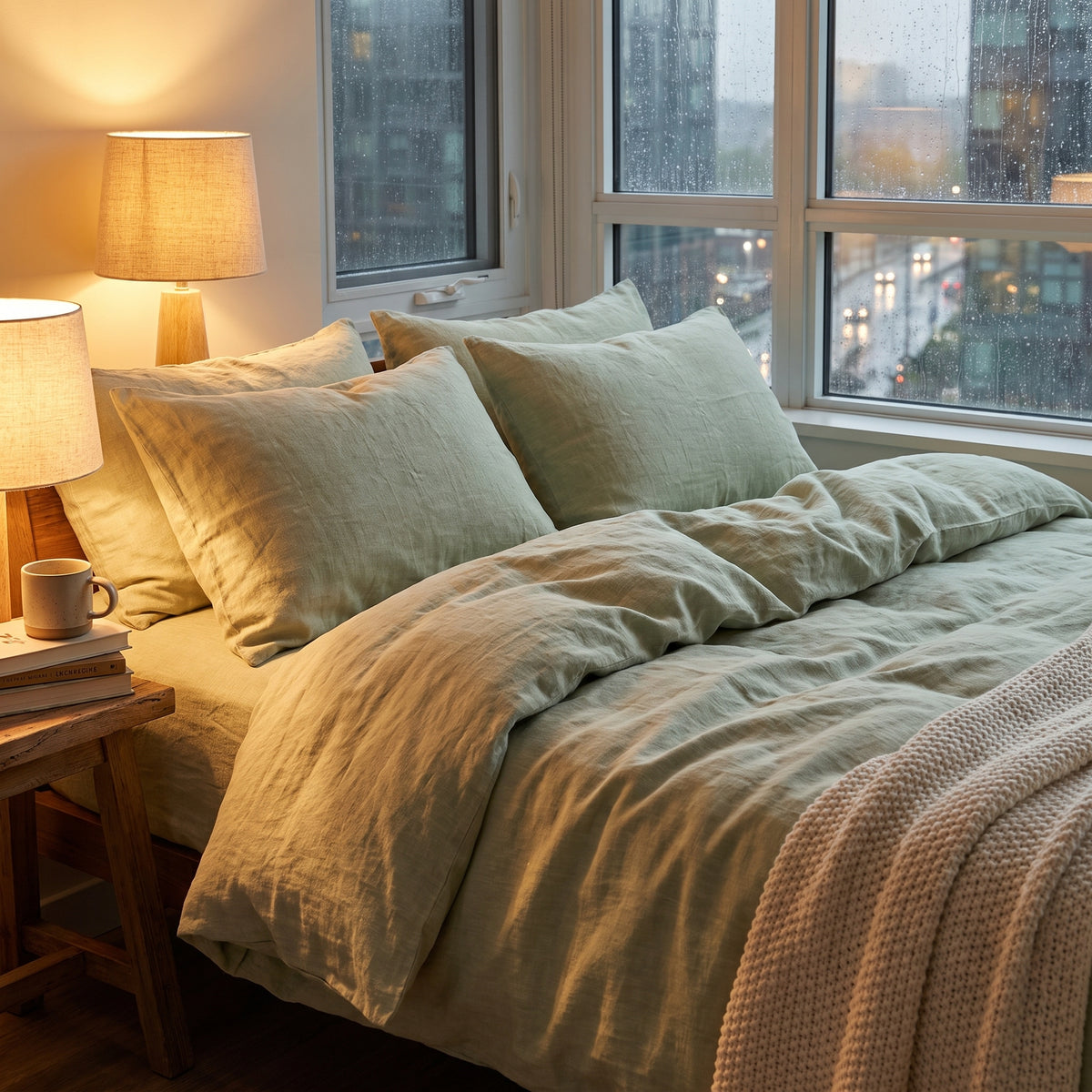 REVERIE linen bedding set in Pistachio Mist