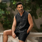 Men's Pure Linen Pajamas Sleeveless Top & Shorts Set – Rex by OrganoLinen
