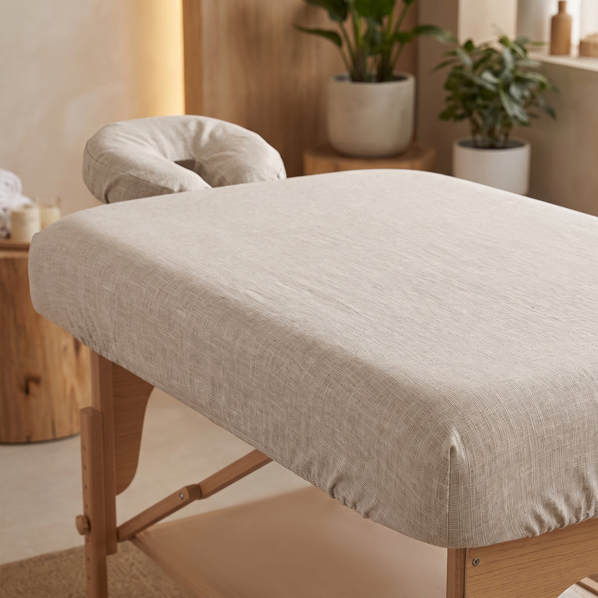 SNOOZE linen fitted massage table sheet in Cloud Haze
