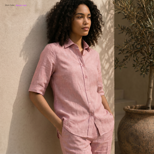 Women's Pure Linen Set in Blush Veil – Sora by OrganoLinen