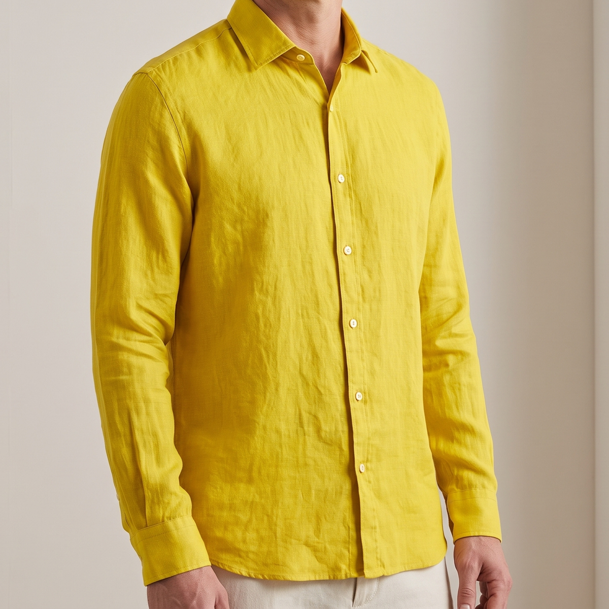 Men's Linen Shirt in Dandelion Yellow – Sunny by OrganoLinen