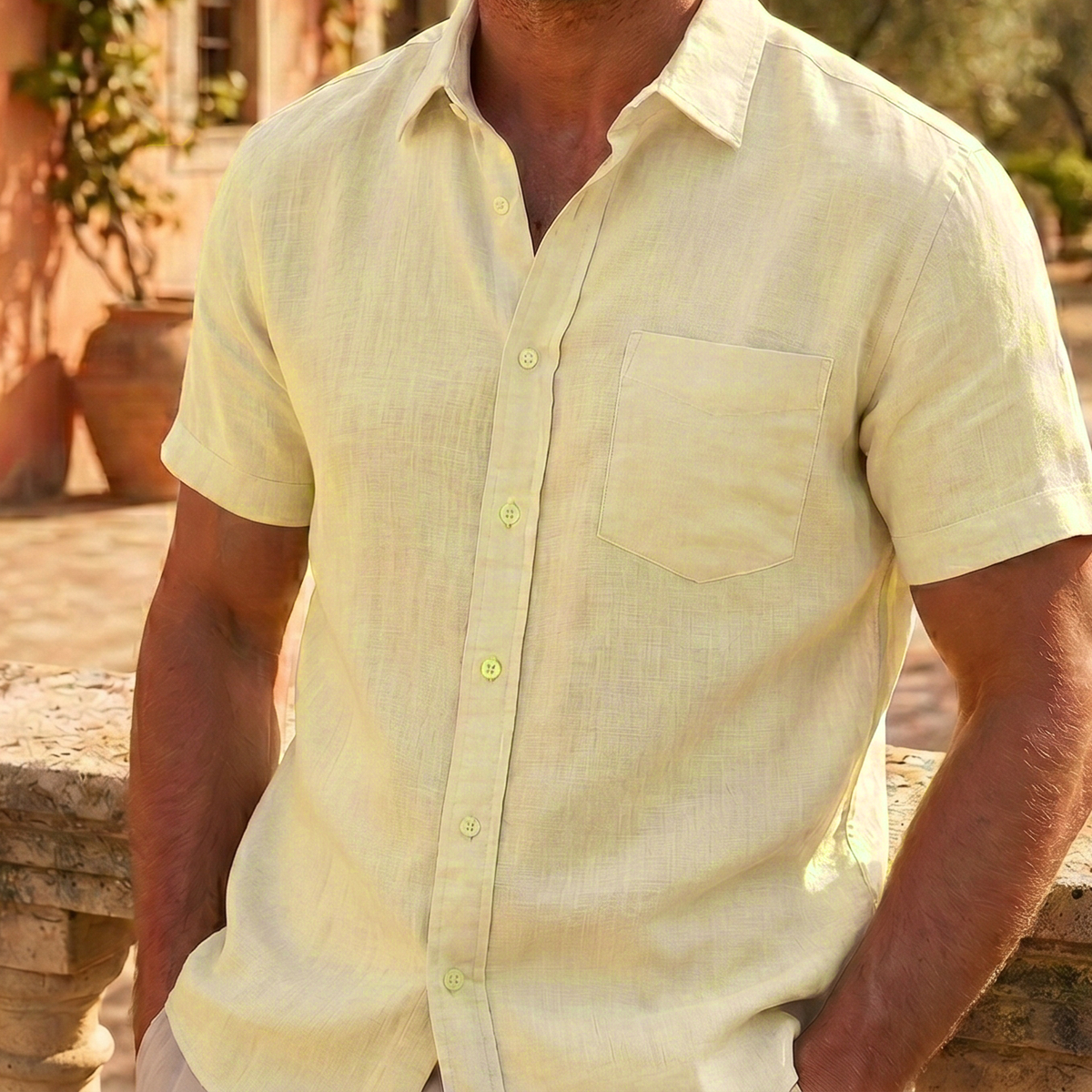 Men's Linen Shirt in Moonlight Linen – Sunny by OrganoLinen