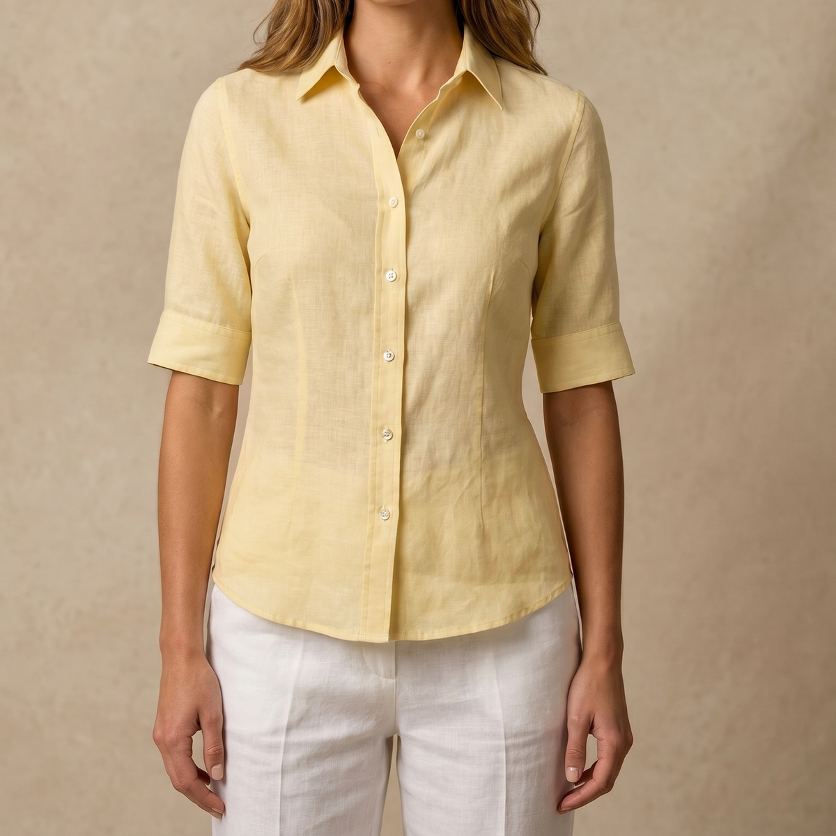 Women's Linen Shirt in Mellow Primrose – Sunny by OrganoLinen