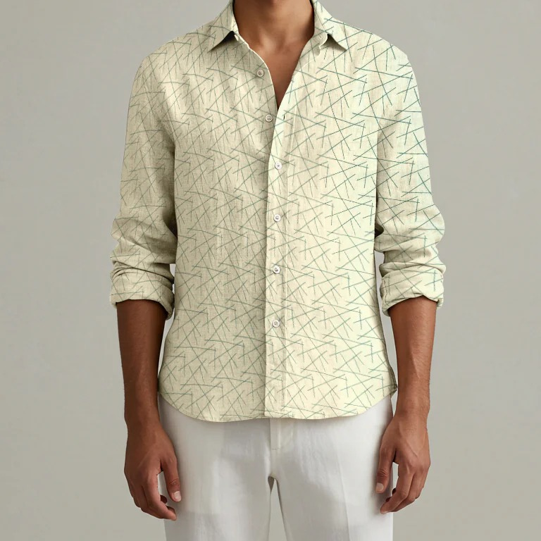 Men's Printed Linen Shirt in Honey Tangle – Sunstroke by OrganoLinen