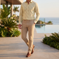 Men's Printed Linen Shirt in Marigold Trace – Sunstroke by OrganoLinen