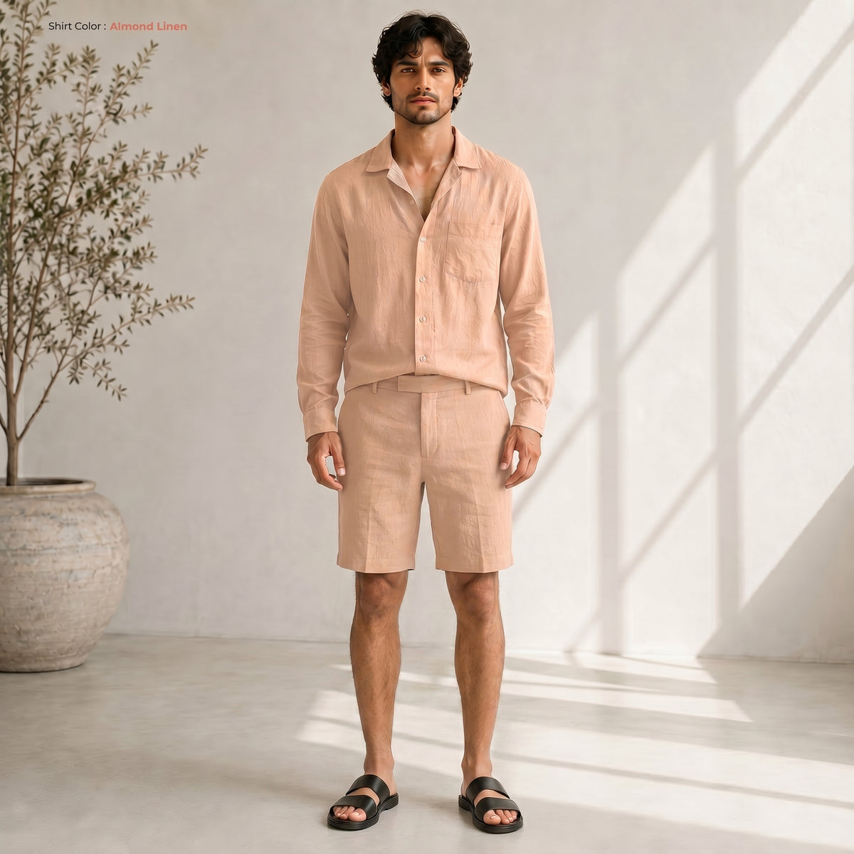 Men's Pure Linen Set in Almond Linen – Vale by OrganoLinen