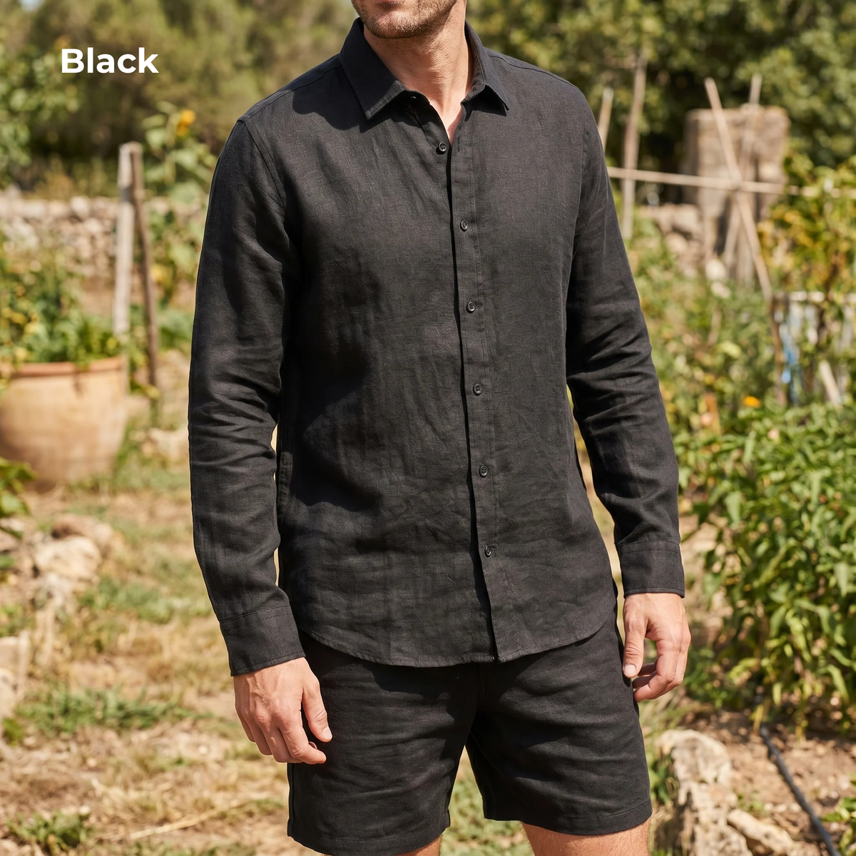 Men's Pure Linen Set in Black Motera – Vale by OrganoLinen