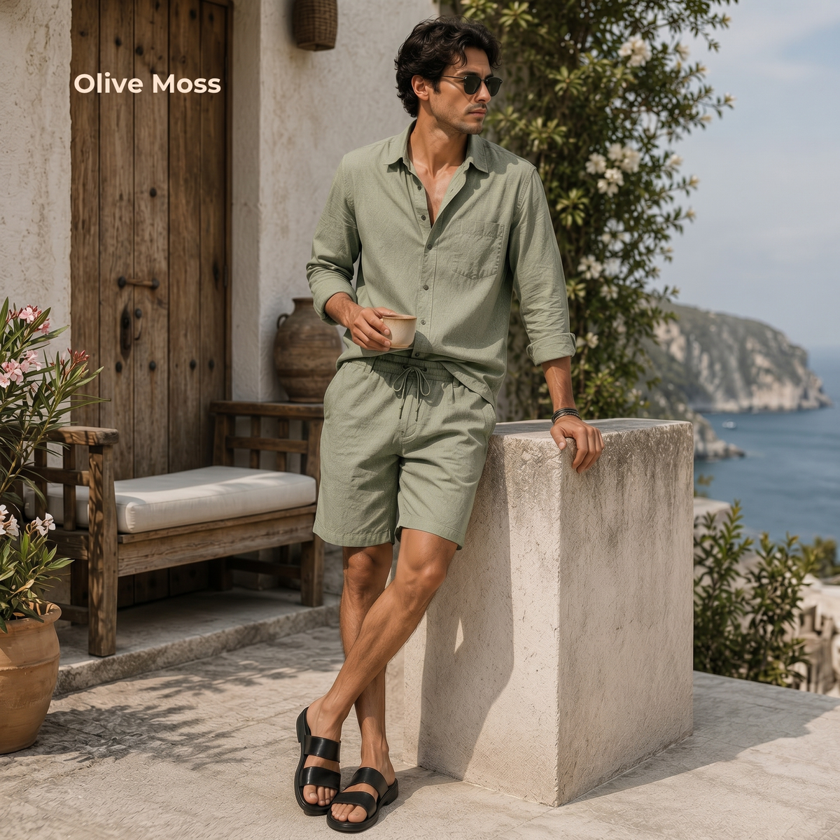 Men's Pure Linen Set in Olive Moss – Vale by OrganoLinen