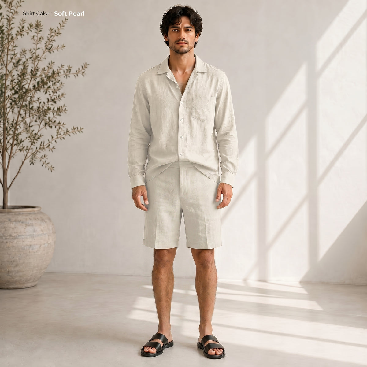 Men's Pure Linen Set in Soft Pearl – Vale by OrganoLinen