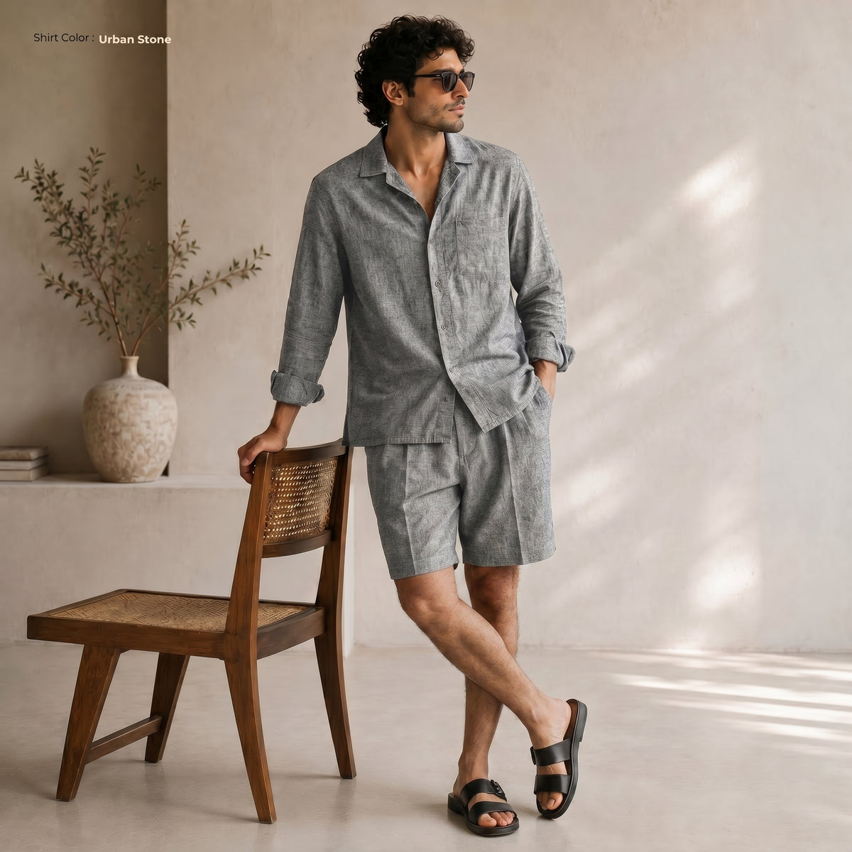 Men's Pure Linen Set in Urben Stone – Vale by OrganoLinen