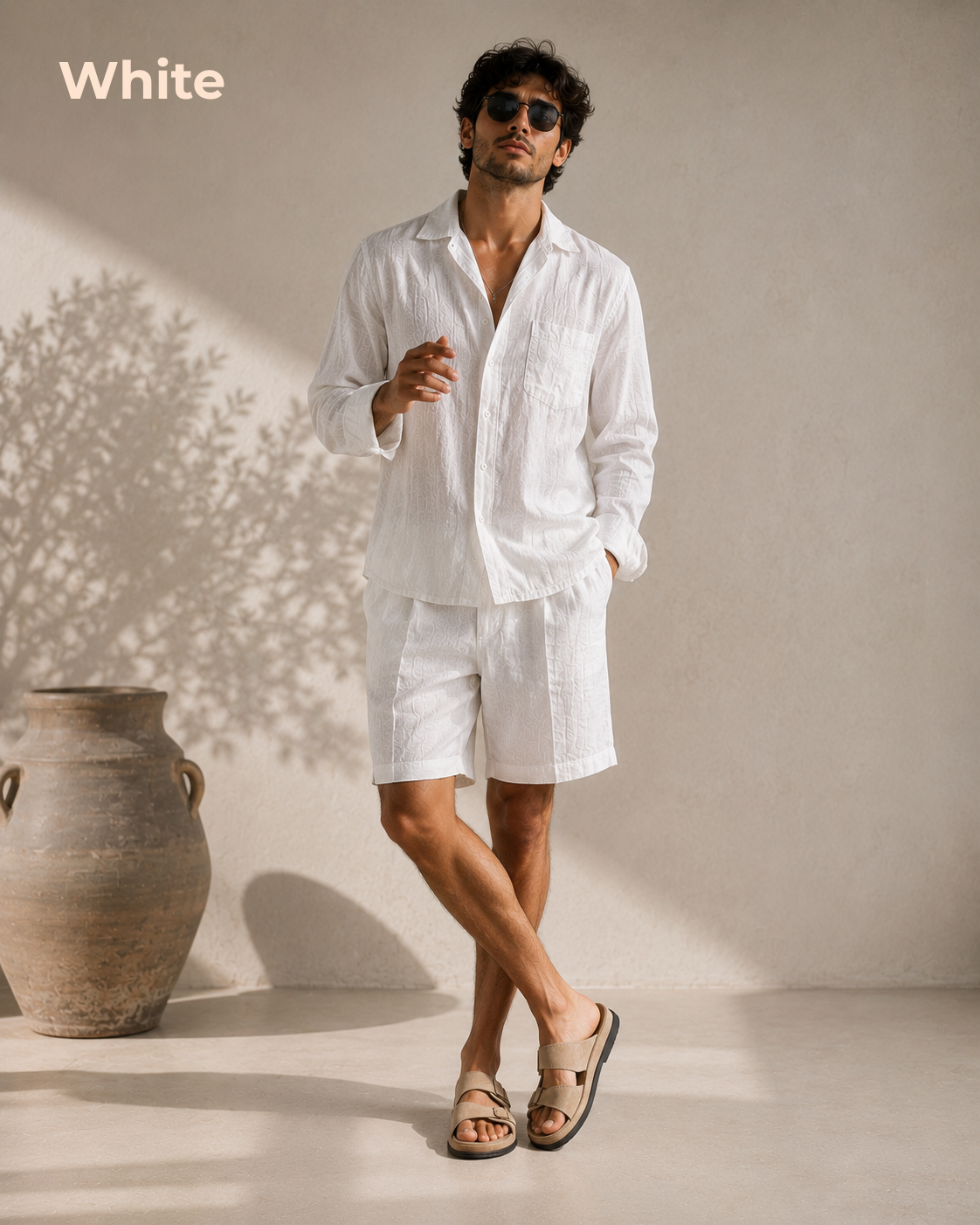 Men's Pure Linen Set in White Motera – Vale by OrganoLinen
