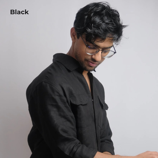 Men's Shirt in Heavy Linen in Black Motera – Willow by OrganoLinen