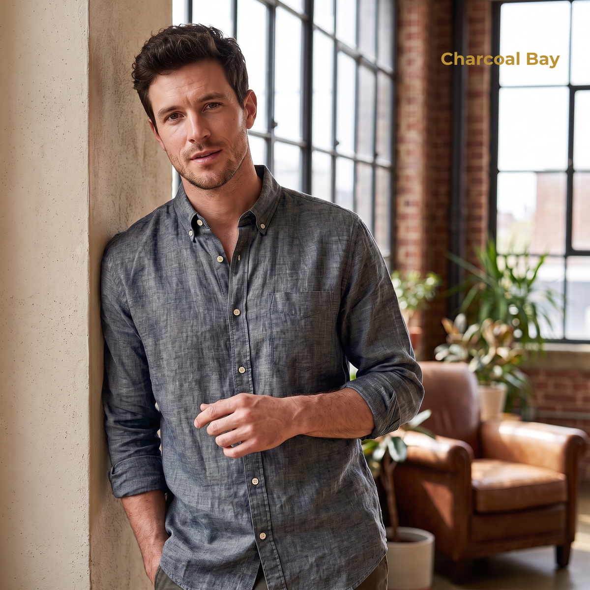 Men's Shirt in Heavy Linen in Charcoal Bay – Willow by OrganoLinen