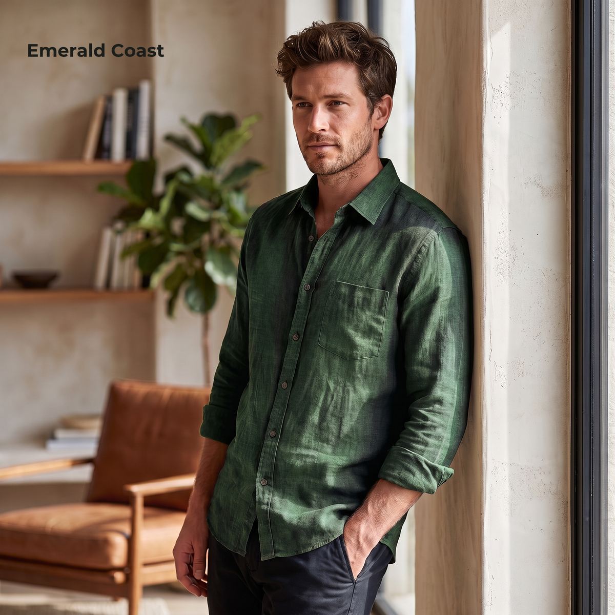 Men's Shirt in Heavy Linen in Emerald Coast – Willow by OrganoLinen