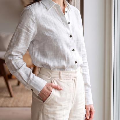 Women's Shirt in Heavy Linen in White Nexa – Willow by OrganoLinen