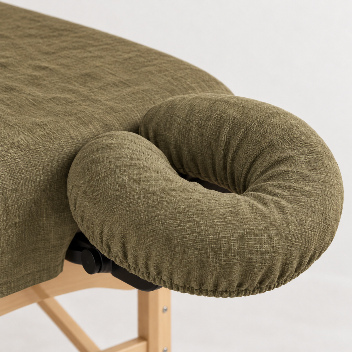 ZEN linen face cradle cover for massage tables in Olive Earth