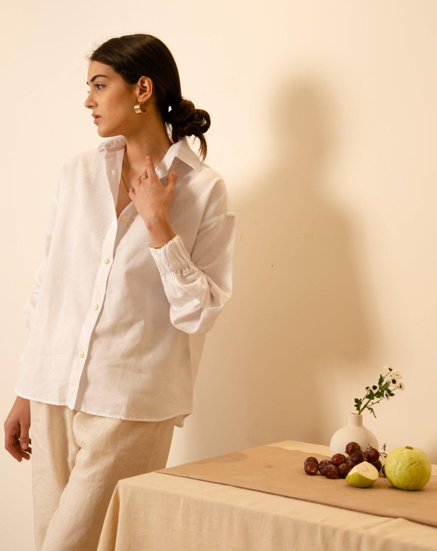 EZRA Linen Cuff Shirt for Women - OrganoLinen