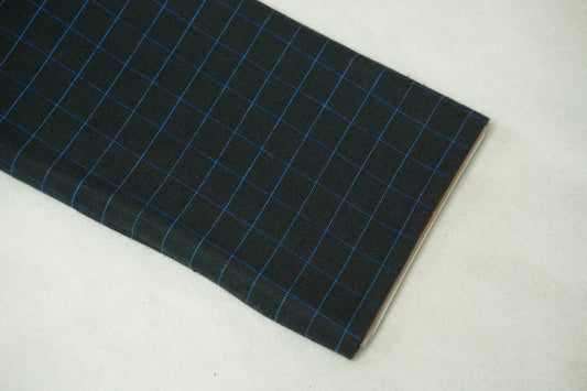 Graph Check on Space Blue base - Linen Fabric(Suiting) - OrganoLinen