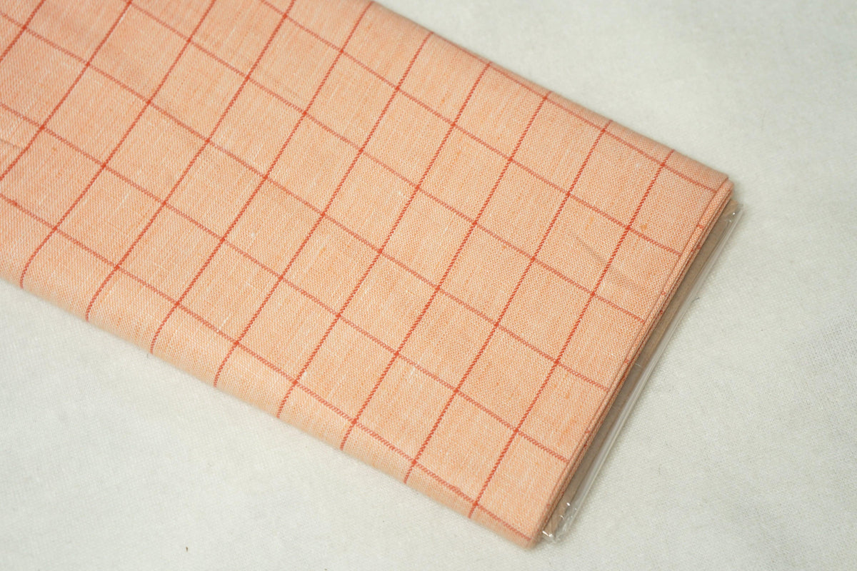 Red Check Linen Suiting Fabric