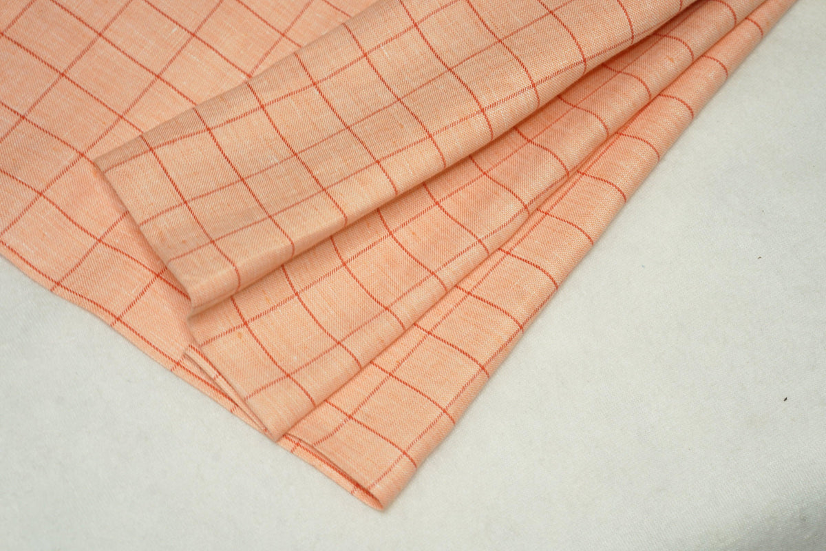 Red Check Linen Suiting Fabric
