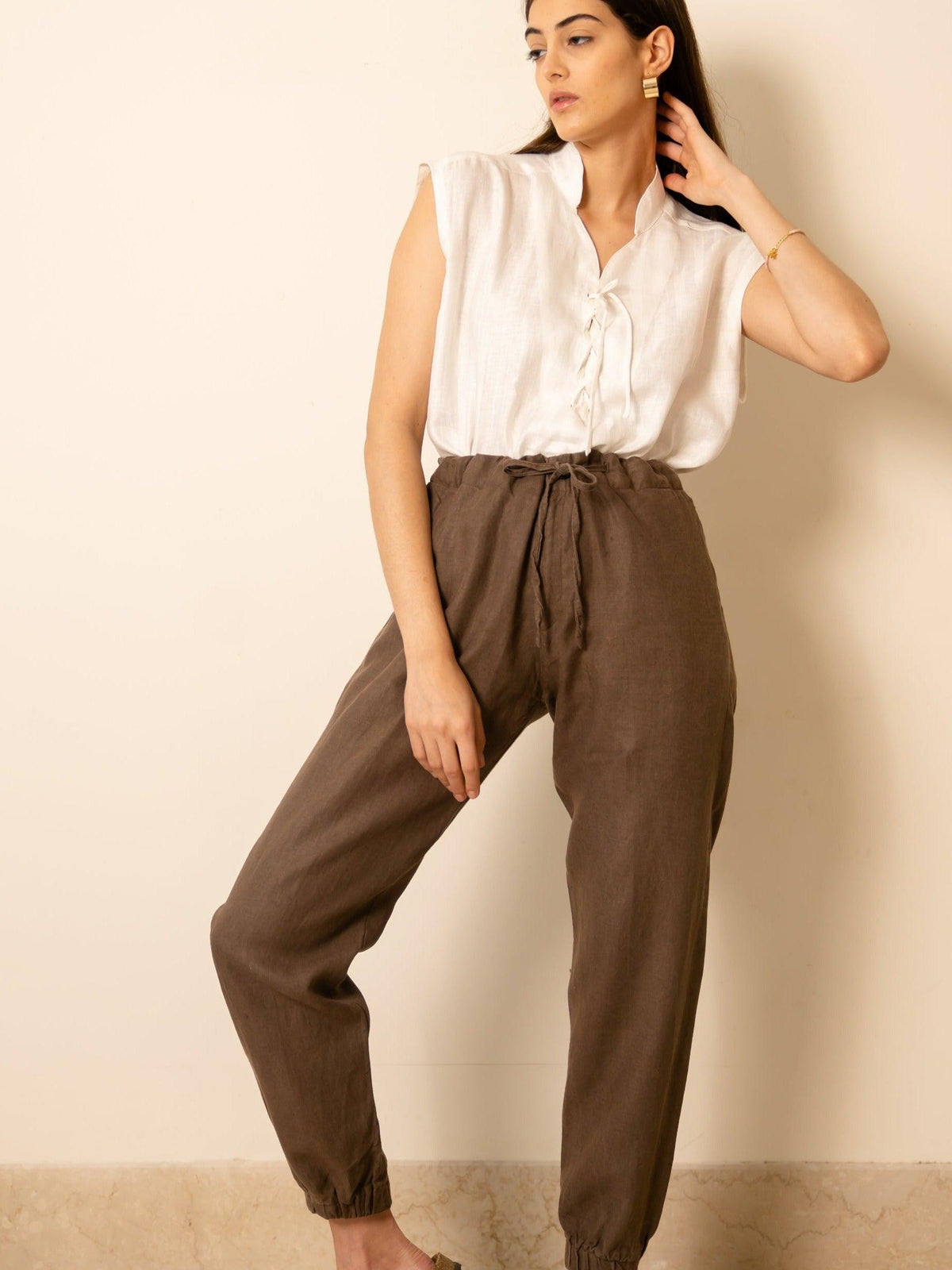 Women's Pure Linen Jogger Pants in Black Motera – Arlo by OrganoLinen