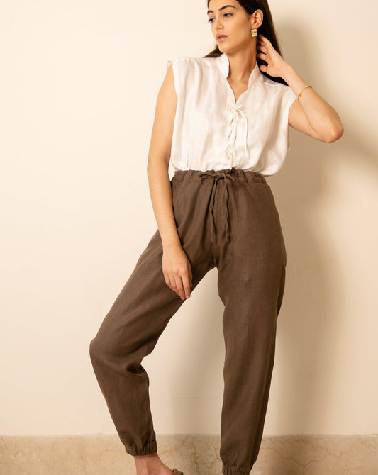 Women's Pure Linen Jogger Pants in Black Motera – Arlo by OrganoLinen